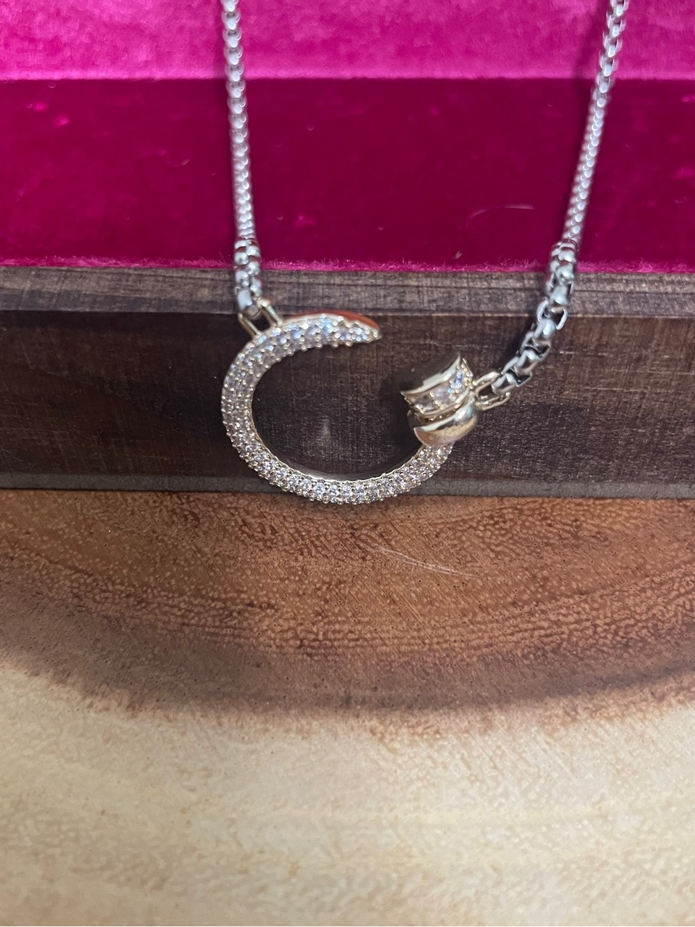Two Tone Iced Out Bent Nail Necklace Gold and Rhodium Designer Inspired NWOT - Picture 9 of 10